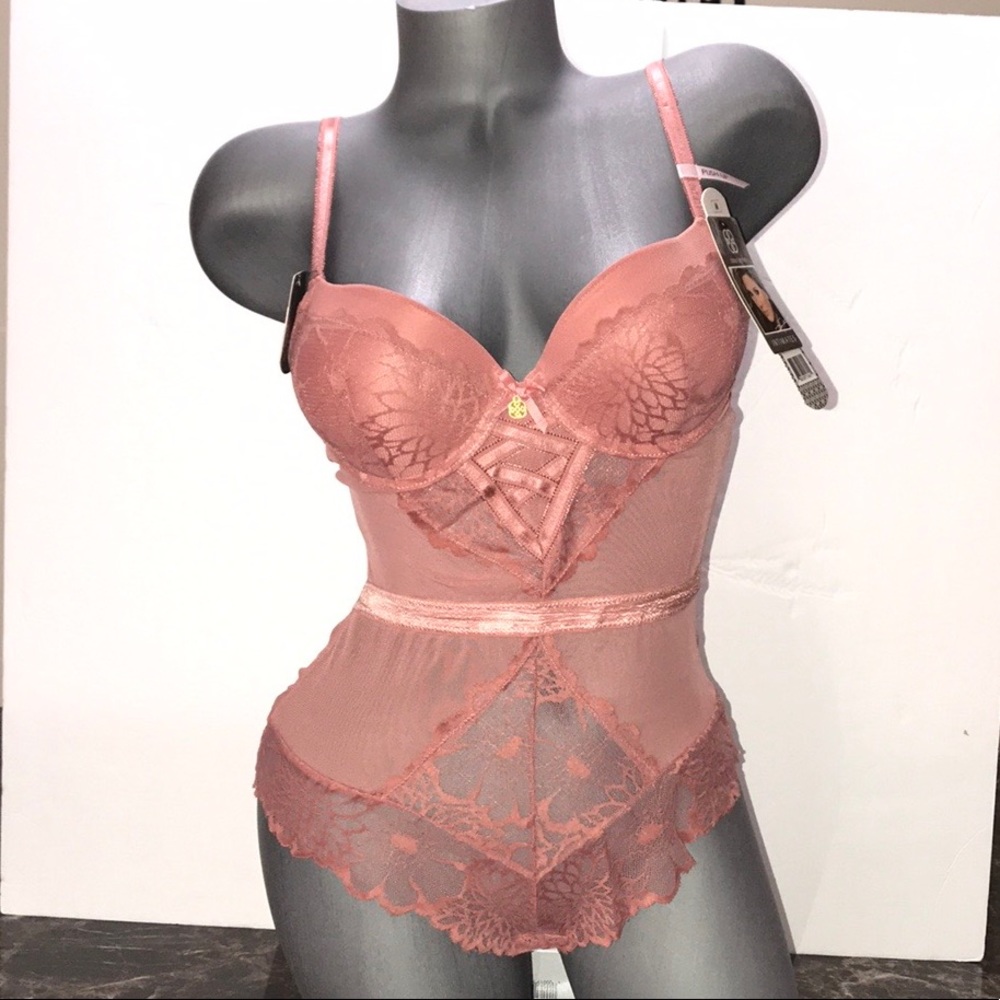 Daisy Fuentes Push Up Teddy Bodysuit Mesh & Lace.Size Medium. - Picture 2 of 15